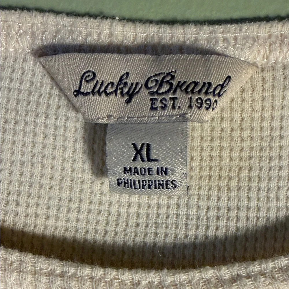 Lucky Brand Cream Lace-Panel Long Sleeve Waffle Top - Picture 2 of 12
